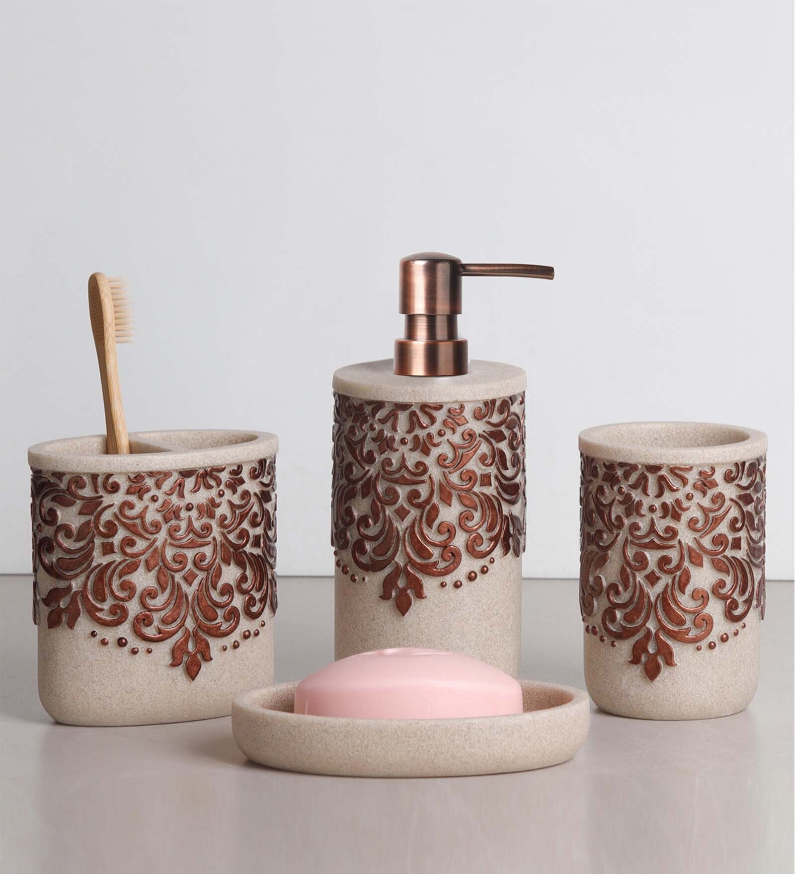 Buy Brown Polyresin Bath Setof 4 Online Bath Sets Bath Accessories