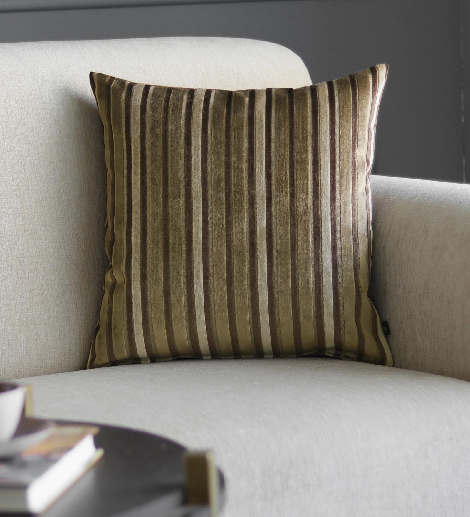 Buy Brown Striped Poly Viscose 16 x 16 Inches Cushion Cover by GM