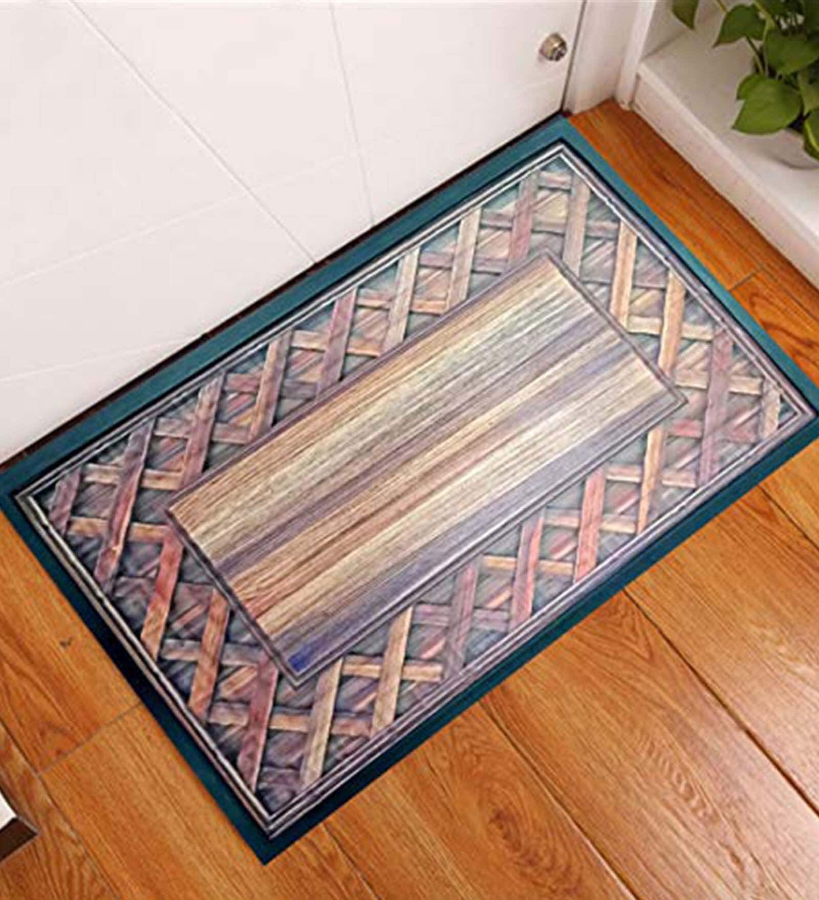 Buy Brown Geometric Rubber 15 x 23 Inches Anti Skid Door Mats (Set of 2