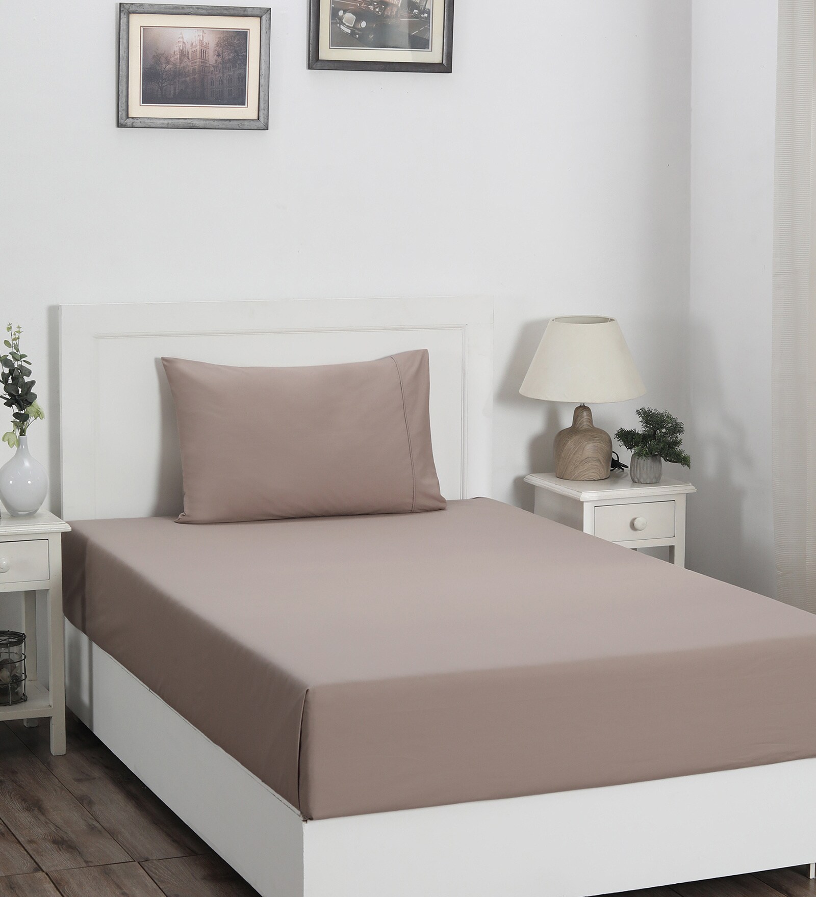 Buy Brown Solid 200 TC Cotton Single Bedsheet With 1 Pillow Cover by Maspar at 100 OFF by