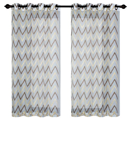 Buy Brown Sheer Polyester 5 Feet Eyelet Window Curtains Set Of 2