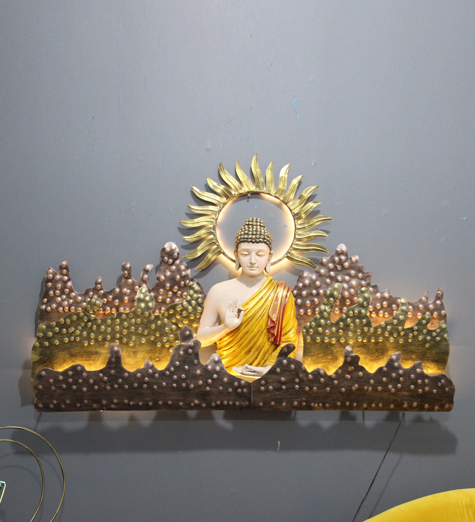 Buy Iron Buddha Wall Art With Led In Copper Online Spiritual Metal