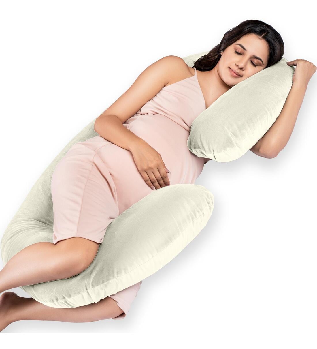 Buy C Shaped Velvet 44 x 27 Inch Pregnancy Pillow in Cream Colour at 37 ...