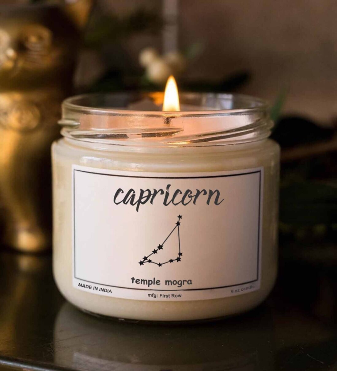 Buy Capricorn Sun Sign 5Oz White Color Glass Jar Temple Mogra Scent Zodiac Candle By Aromatic