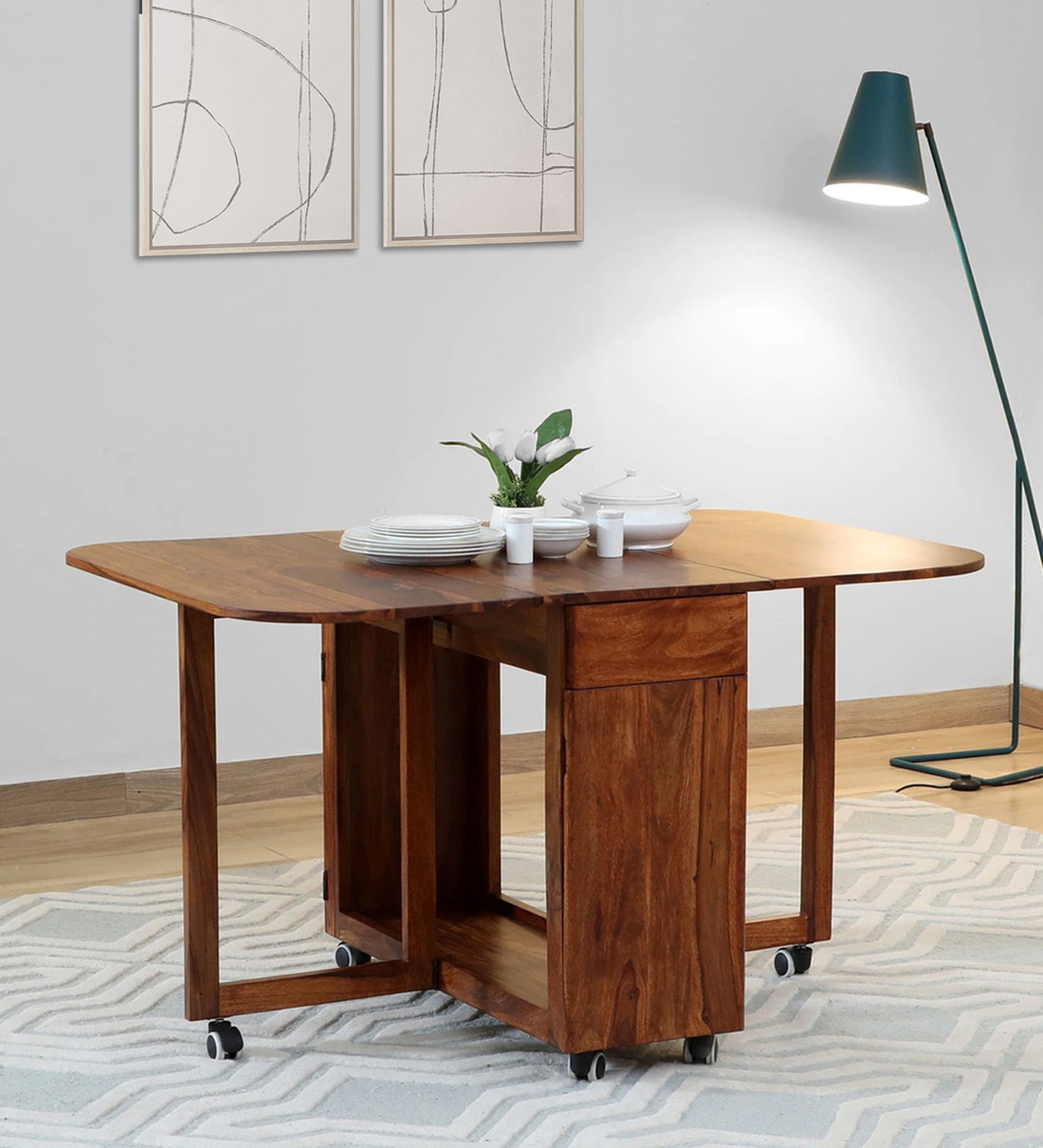 Buy Carion Sheesham Wood Foldable Seater Dining Table In Honey Oak ...