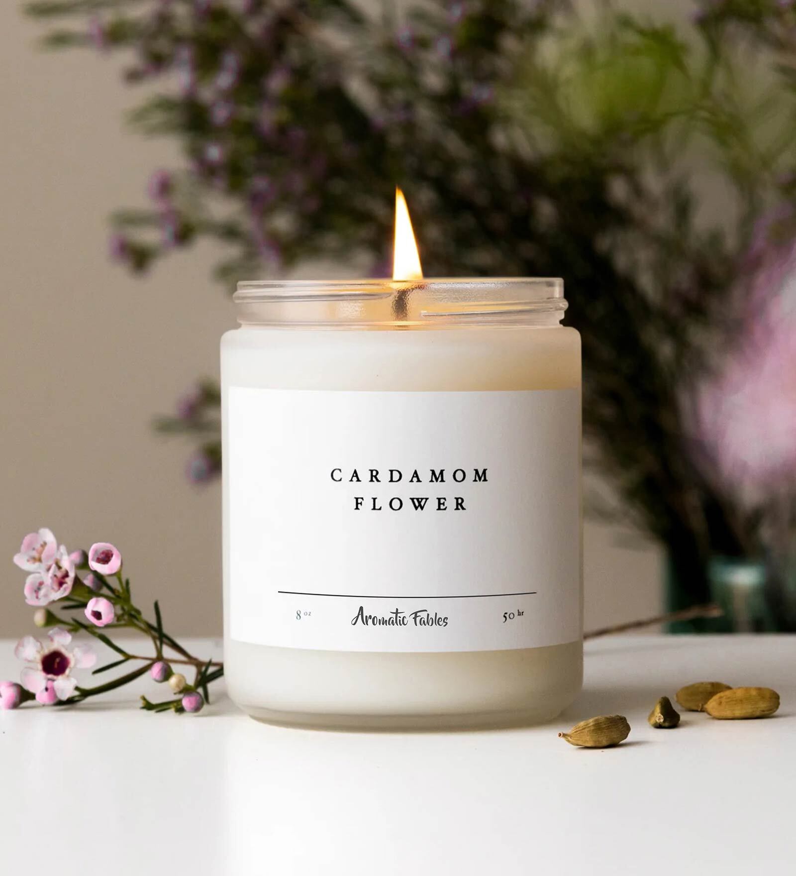 Buy Cardamom Flower Aroma White Glass Jar Scented Candle Online