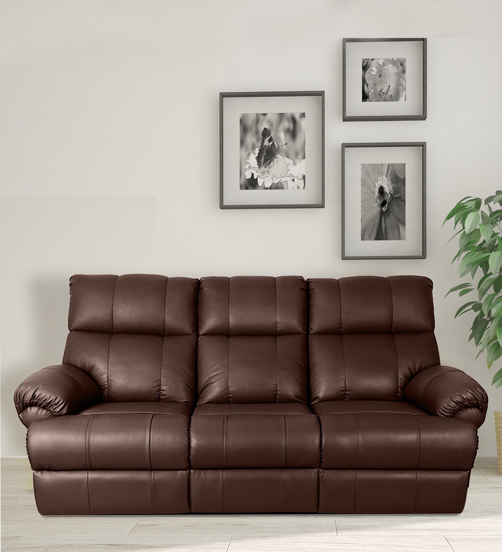 Buy Casa Three Seater Sofa with 2 Manual Recliners in Brown Colour by