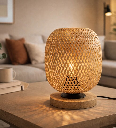 Cane and Bamboo Modern Mesh Table Lamp deal from pepperfry Cane and Bamboo Modern Mesh Table Lamp deal from pepperfry