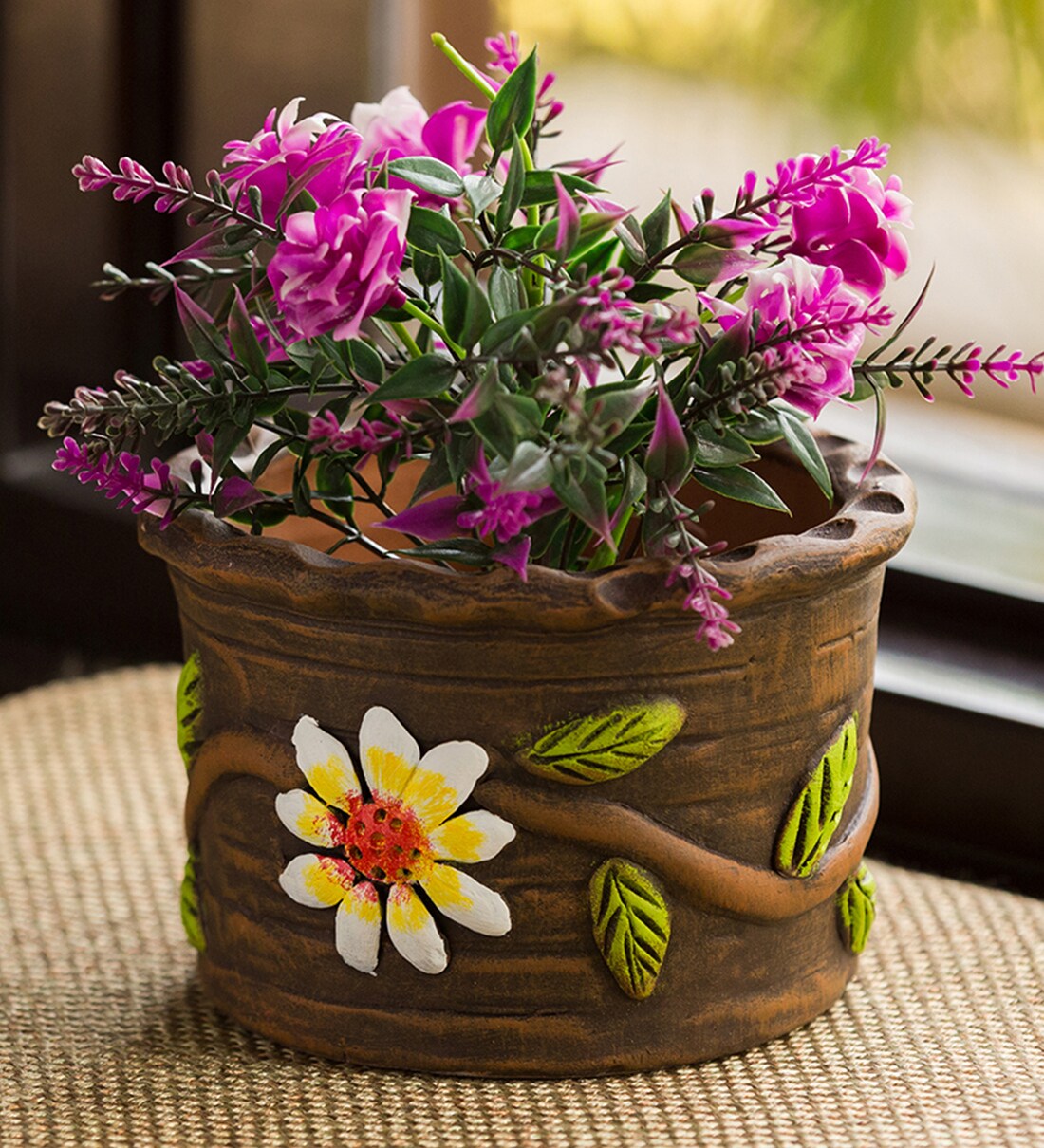 Buy Cedar Brown Terracotta Mud Blossoms Handpainted Desk Pot at 40 OFF