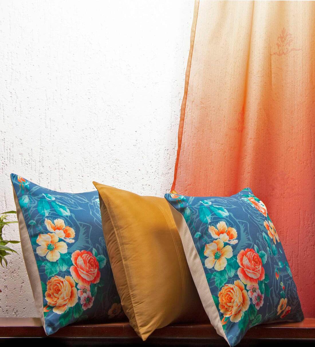 Buy Center Pleated and Floral (16 x 16) Cushion Covers Set of 3 by