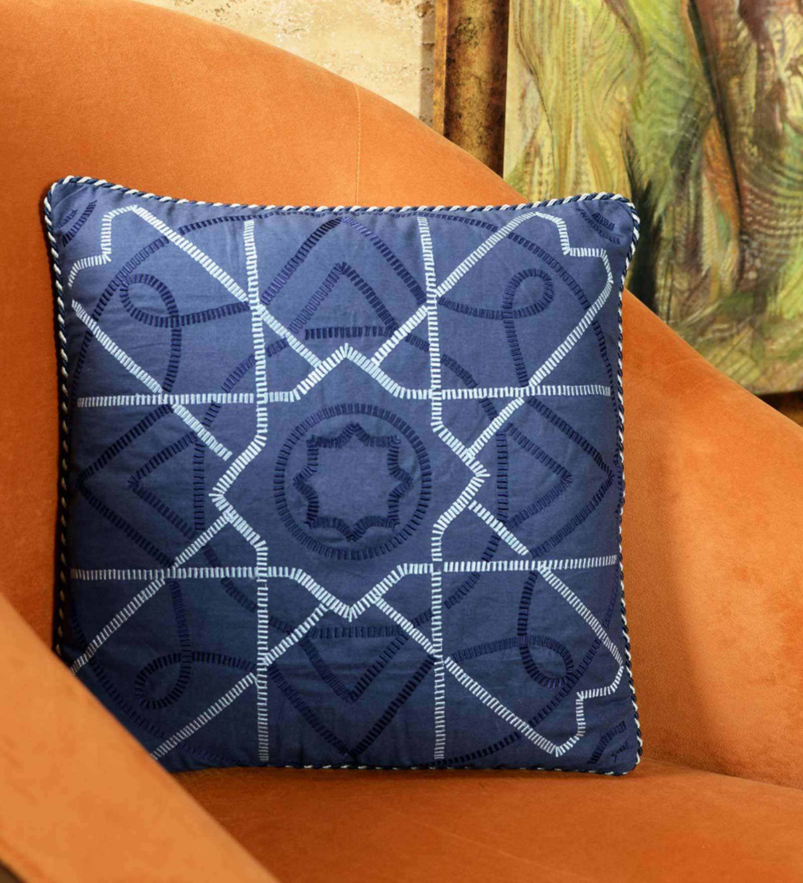Buy Blue Traditional Cotton Cushion Cover 16 x 16 inches by Deco Window