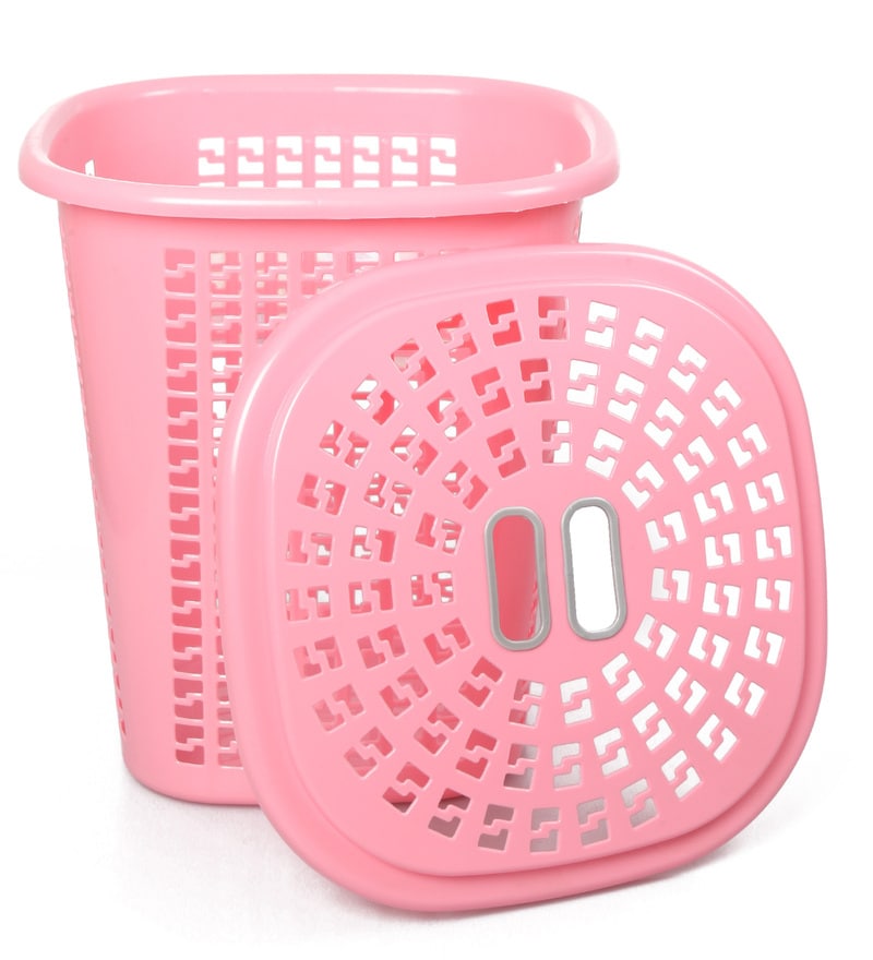 Buy Cello Esquire Plastic 40 L Pink Laundry Basket with Lid Online