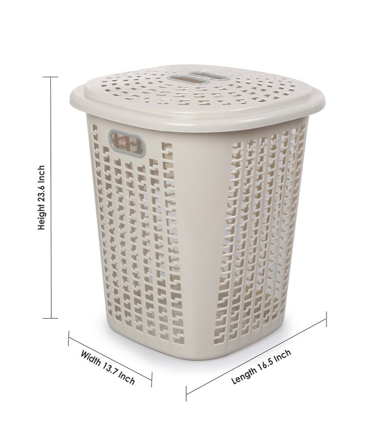 Buy Cello Esquire Plastic 50 L Beige Laundry Basket with Lid Online