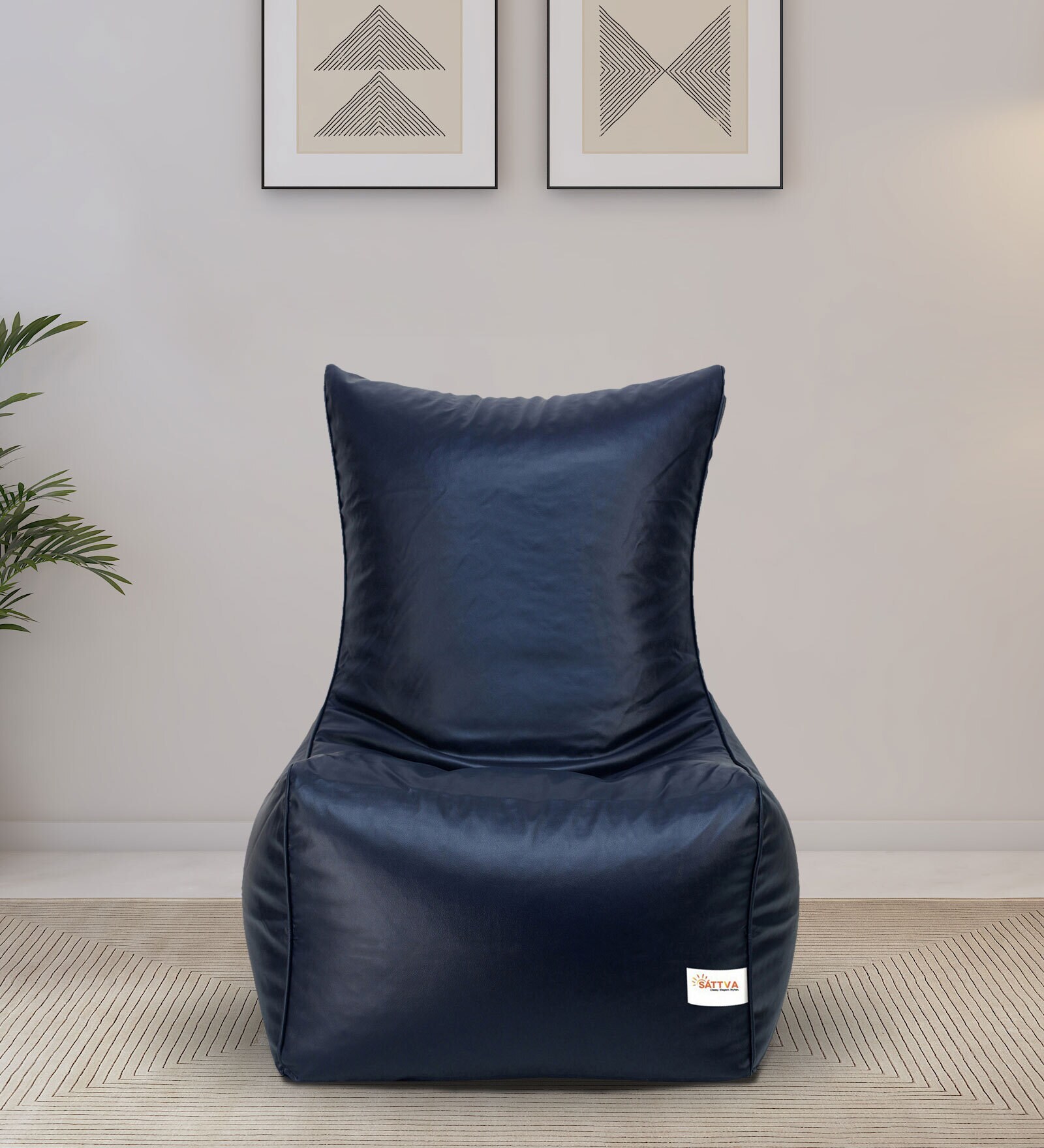 Buy Chair Leatherette Bean Bag with Beans in Navy Blue Colour Online