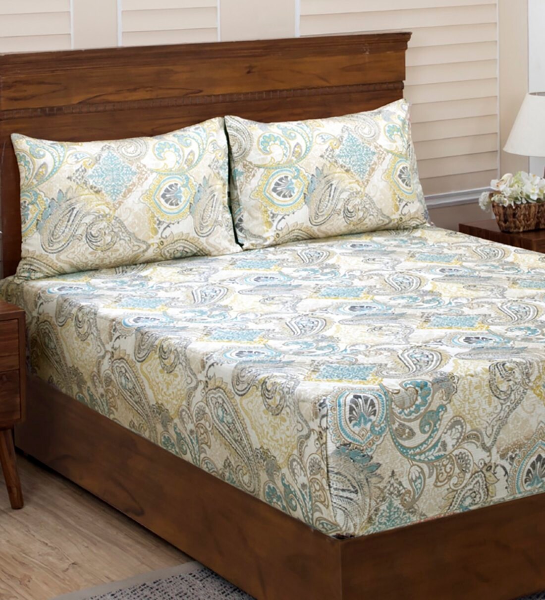 Buy Classical Fusion Cotton 400 TC King Size Bedsheet with 2 Pillow