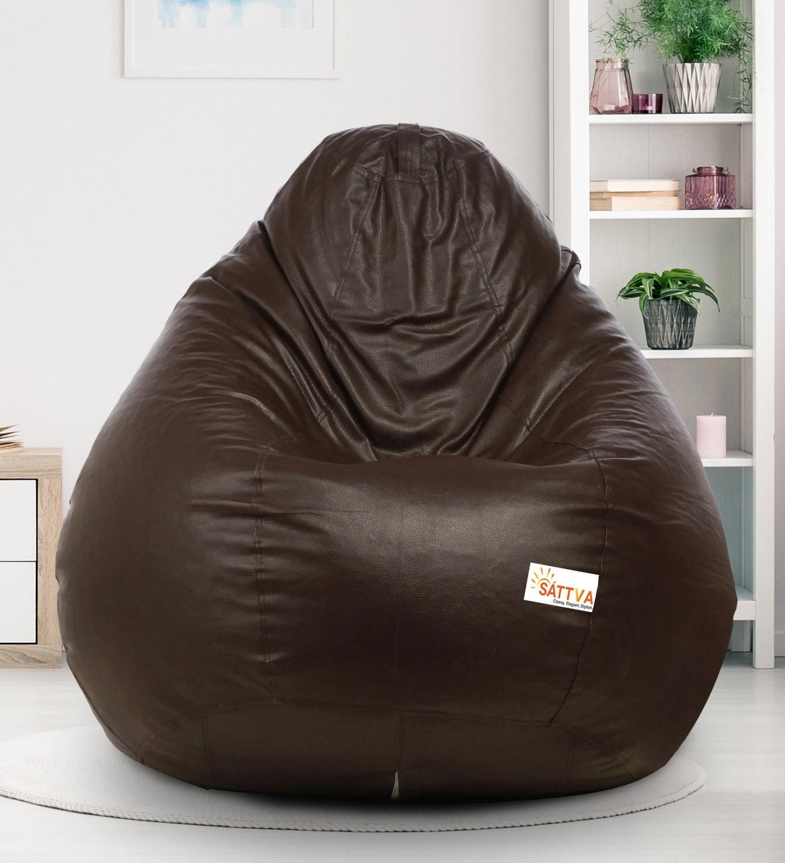 Buy Classic XXL Leatherette Bean Bag with Beans in Brown Colour Online