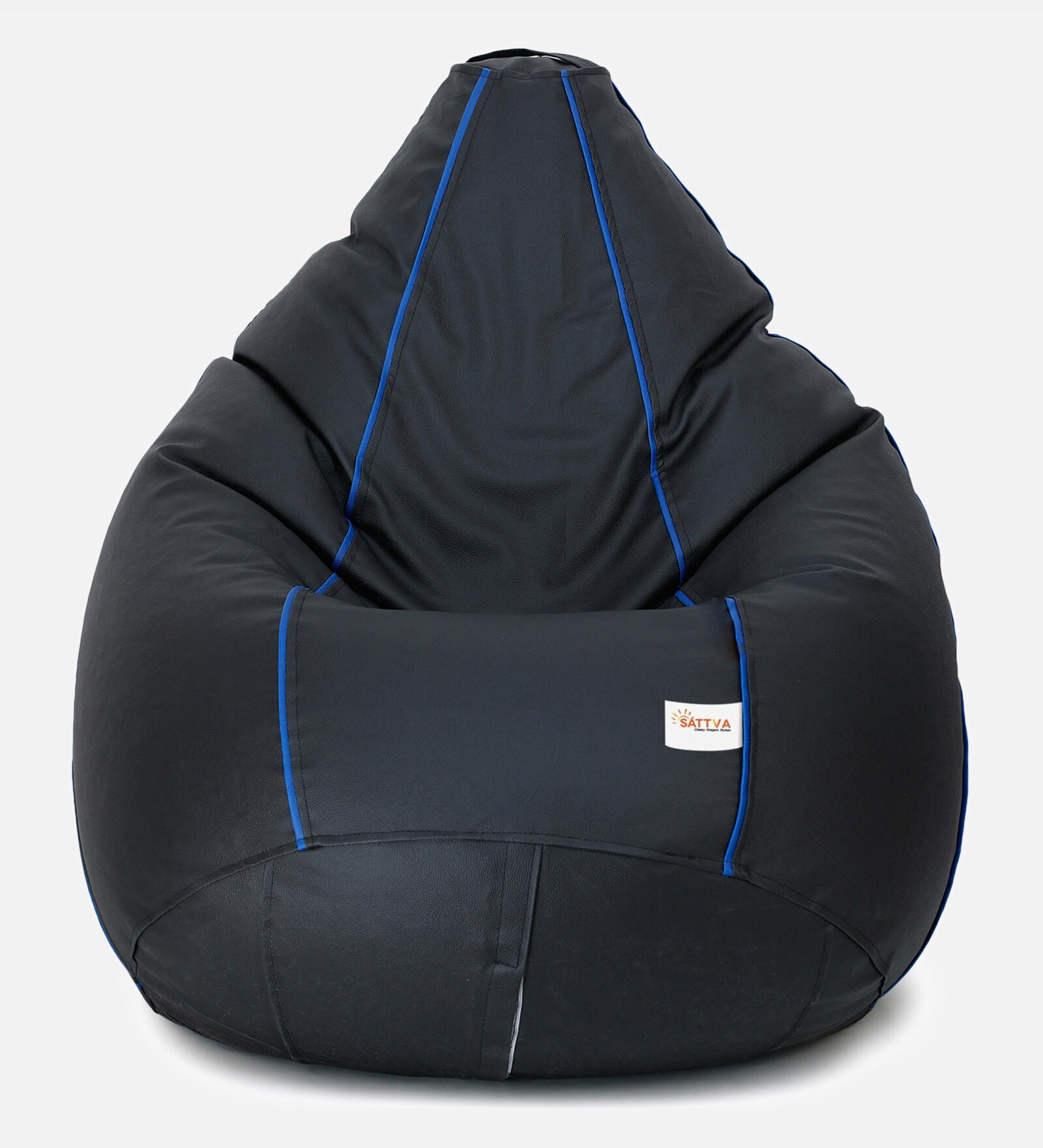 Buy Classic XXL Bean Bag with Beans in Black Colour with Royal Blue Piping at 15 OFF by Sattva
