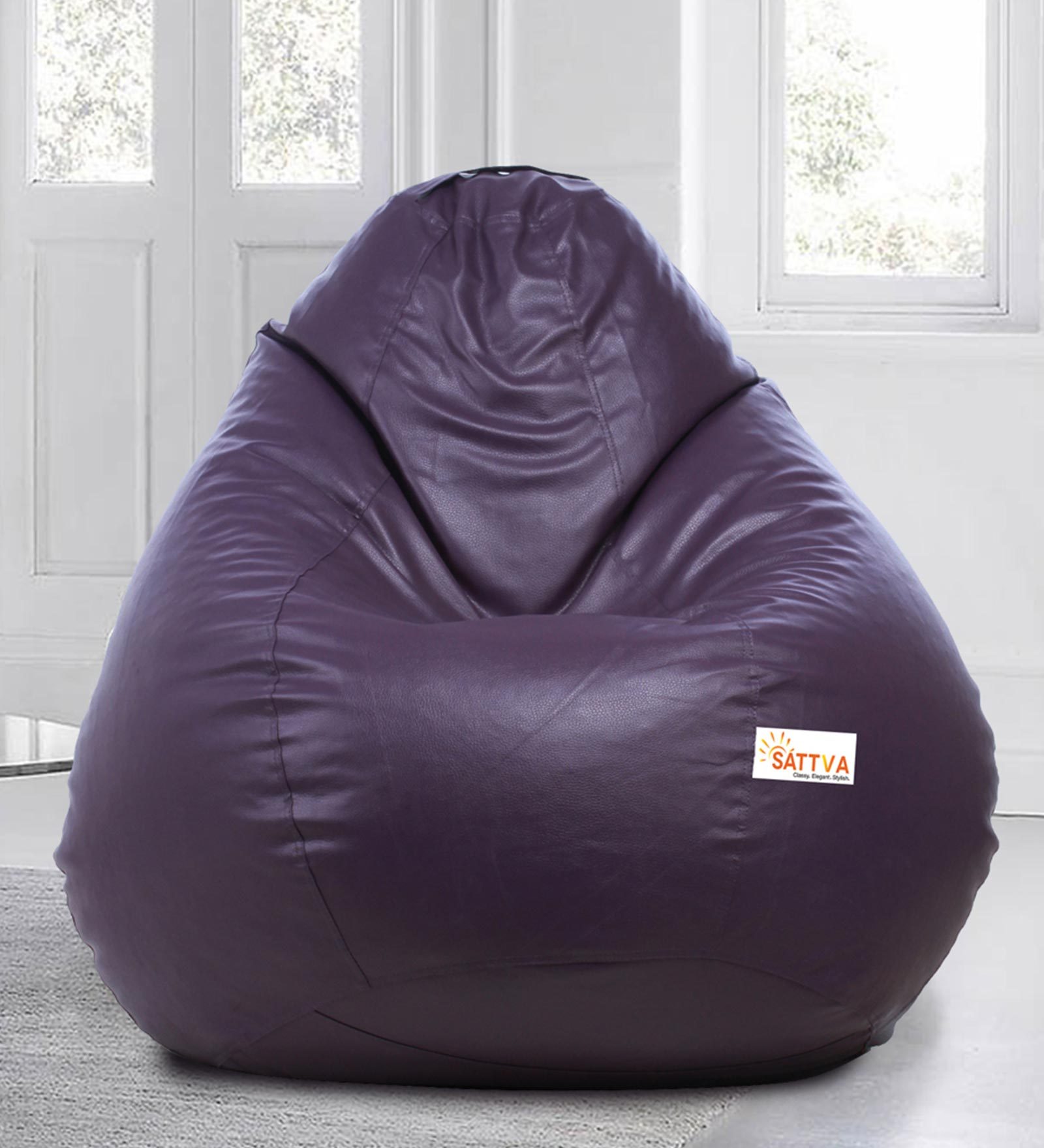 Buy Classic XXXL Leatherette Bean Bag with Beans in Purple Colour