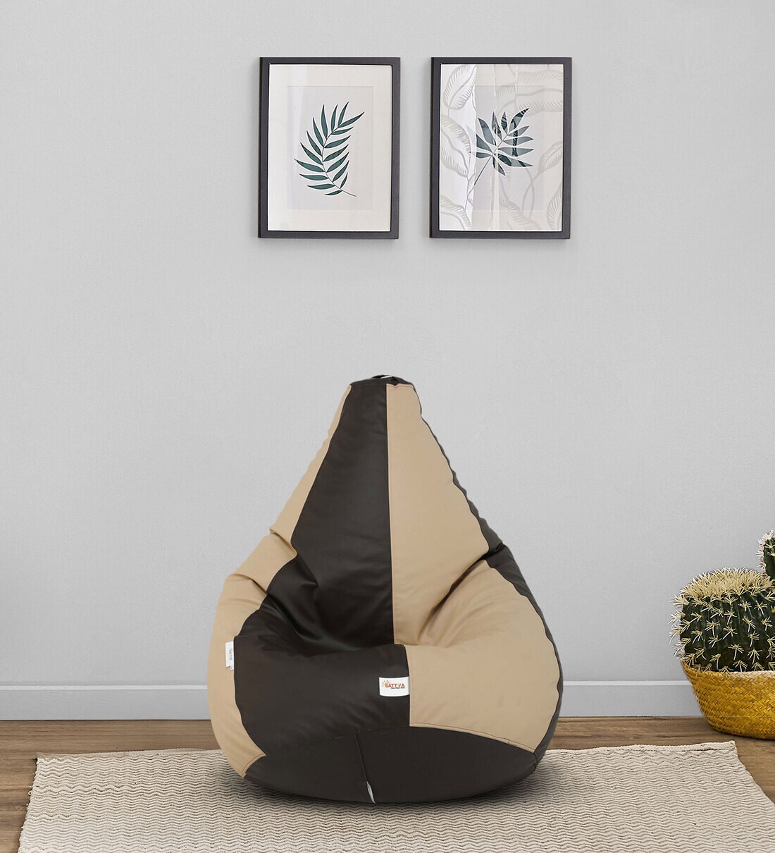 Buy Combo Classic XXXL Leatherette Bean Bag with Beans in Brown & Cream