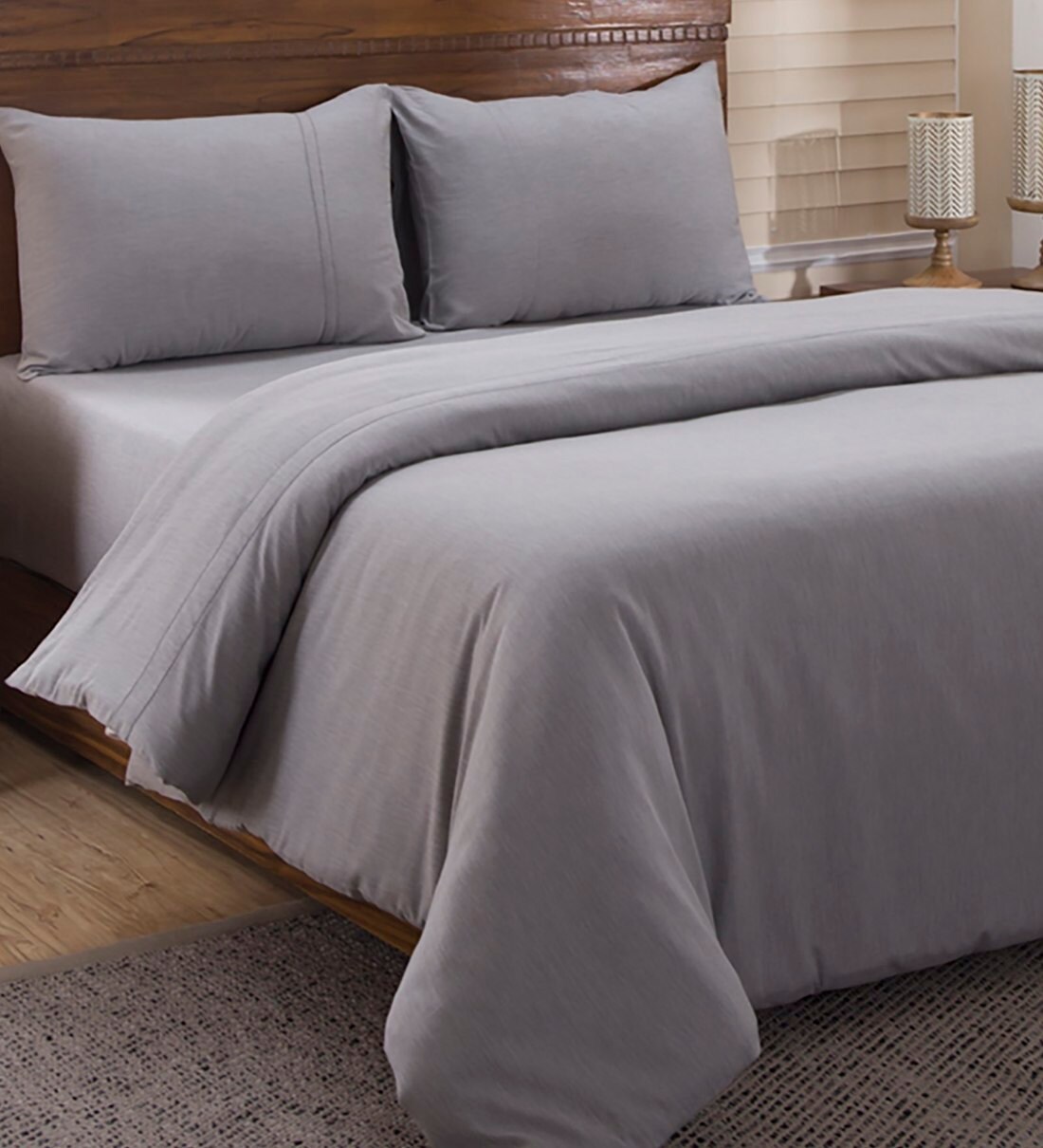 Buy Grey Solid Cotton Double Bed Duvet Cover With 2 Pillow Covers by