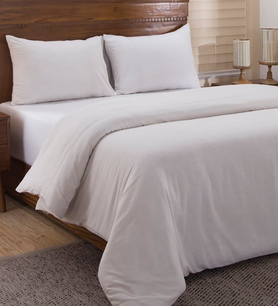 Buy White Solid Cotton Double Bed Duvet Cover With 2 Pillow Covers by