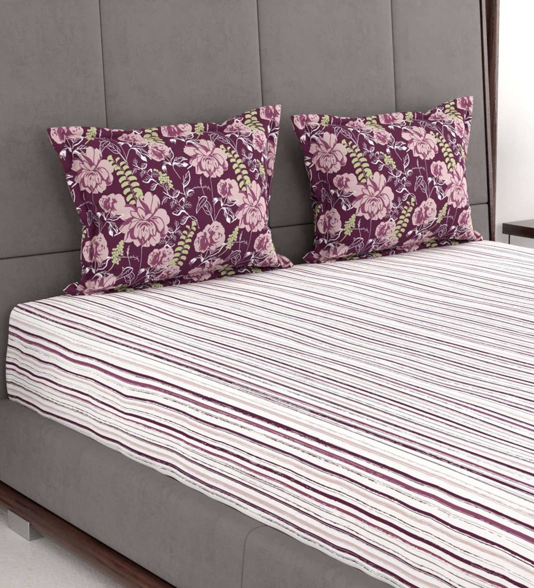 Buy Lino (100x88) Cotton 120 TC Double Bedsheet with 2 Pillow Covers by
