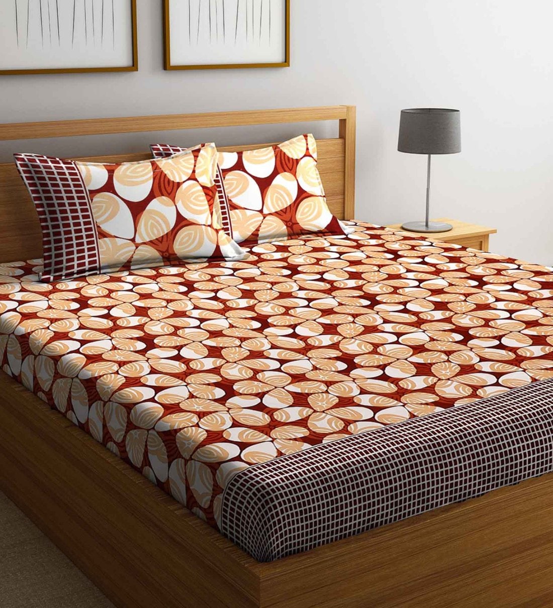 Buy Red Floral 144 TC Cotton Queen Sized Bed Sheets with 2 Pillow