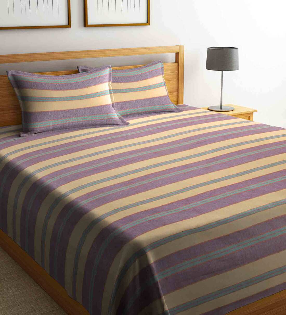 Buy Grey Geometric 300 TC Cotton Double Bed Cover with 2 Pillow Covers