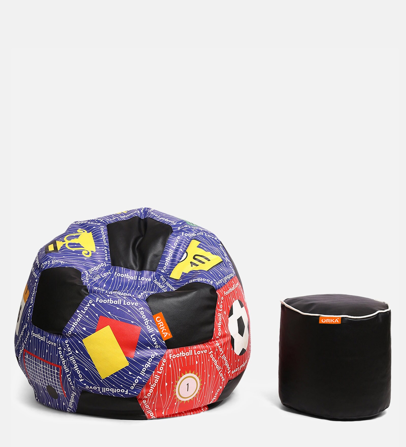 Buy Combo Digital Printed XXXL FootBall Bean Bag Cover & Round Pouffe