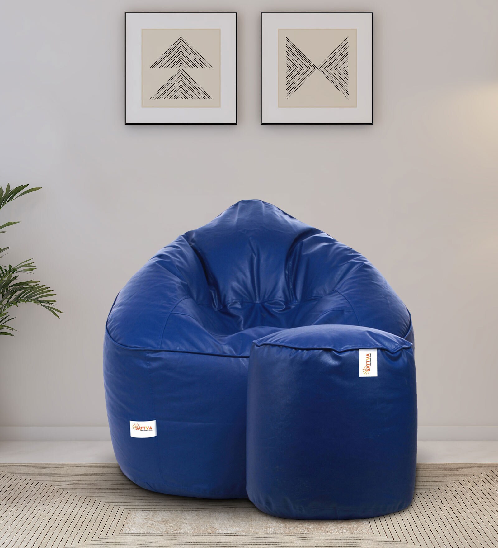 Buy Combo Muddha Leatherette Bean Bag with Beans in Royal Blue Colour