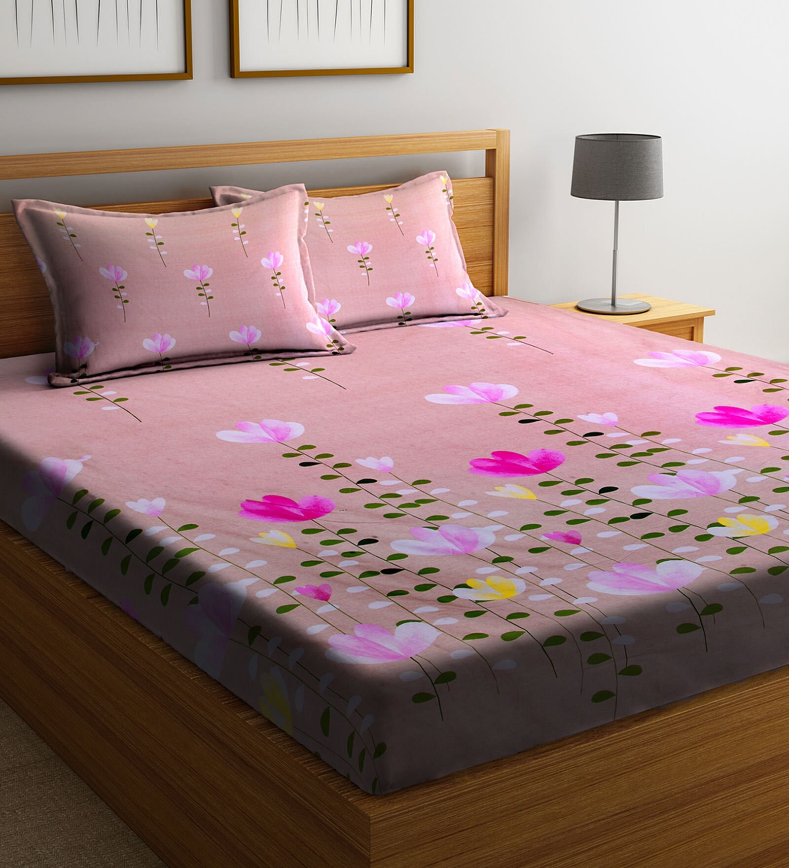Buy Cotton 200TC Double Bedsheet with 2 Pillow Cover by Cortina Online