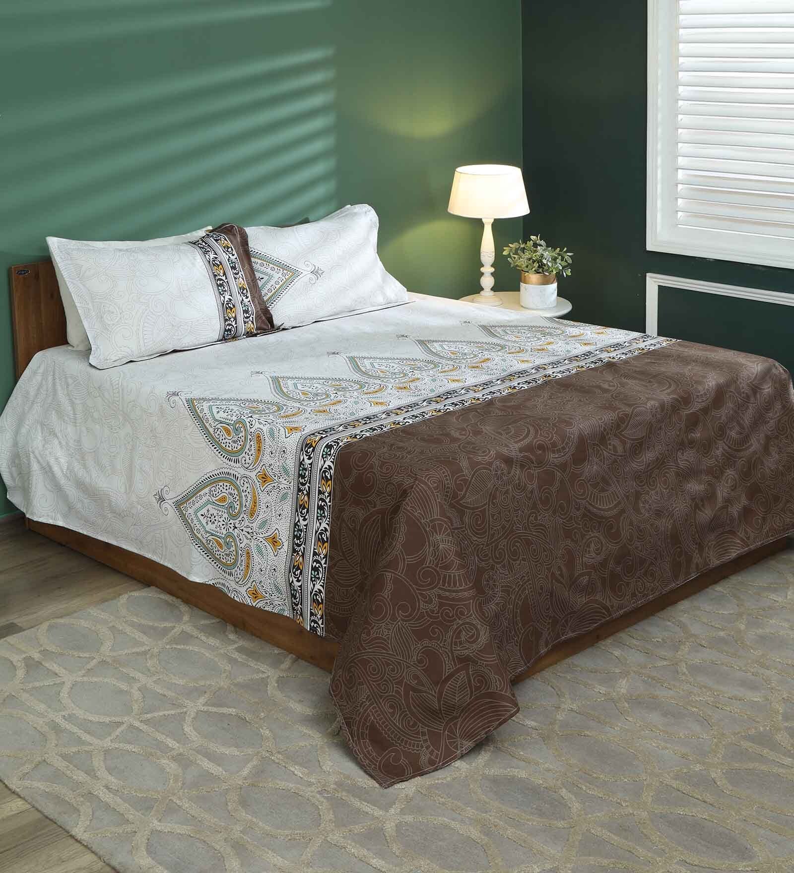 Buy White Traditional 144 TC Cotton 1 Double King Size Bedsheet with 2