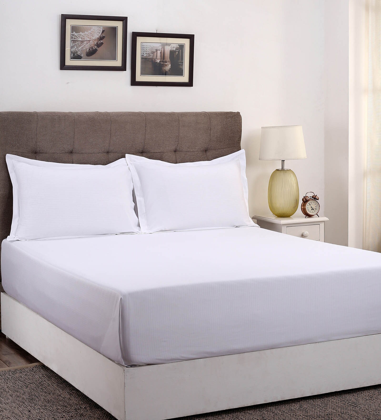 Buy White Solid 400 TC Cotton King Sized Bed Sheets with 2 Pillow