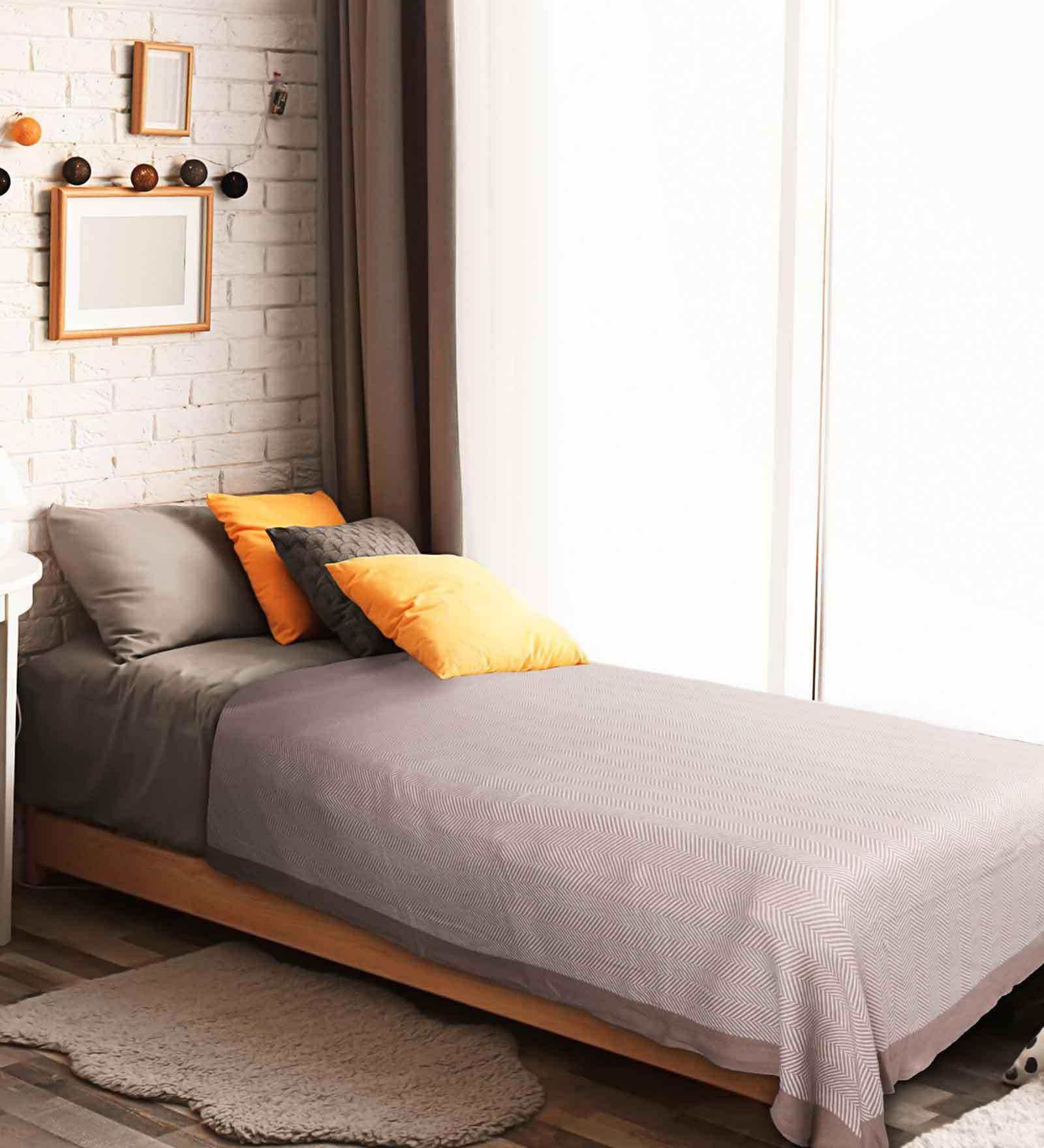 Buy Grey Solid Cotton 150 GSM Single Bed Blanket by Pluchi Online