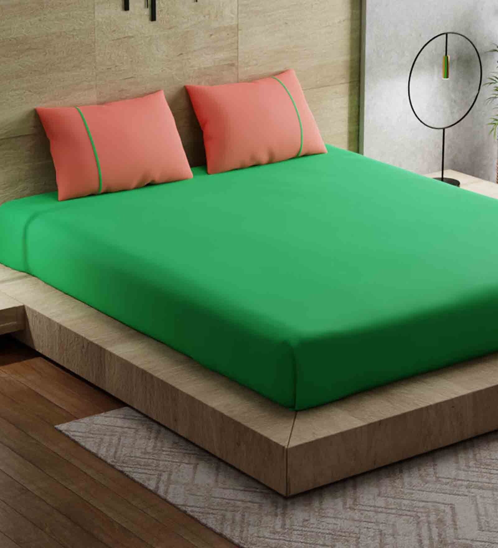 Buy Green Solid 144 TC Cotton 1 Double Bedsheet with 2 Pillow Covers by