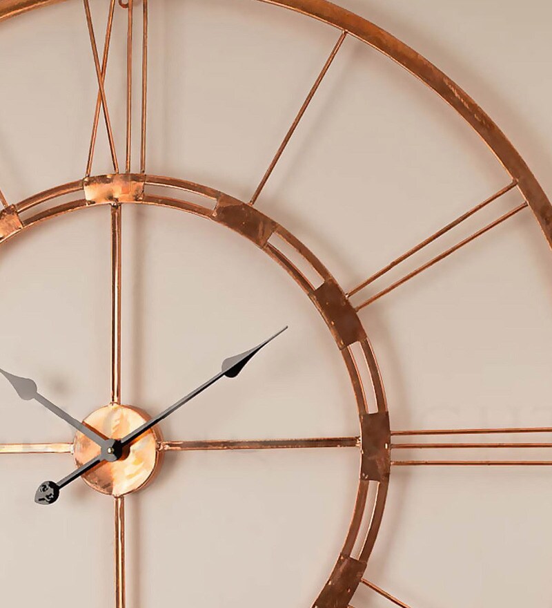 Buy Copper Finish Metal 40 Inch Wall Clock by Craftter Online Vintage
