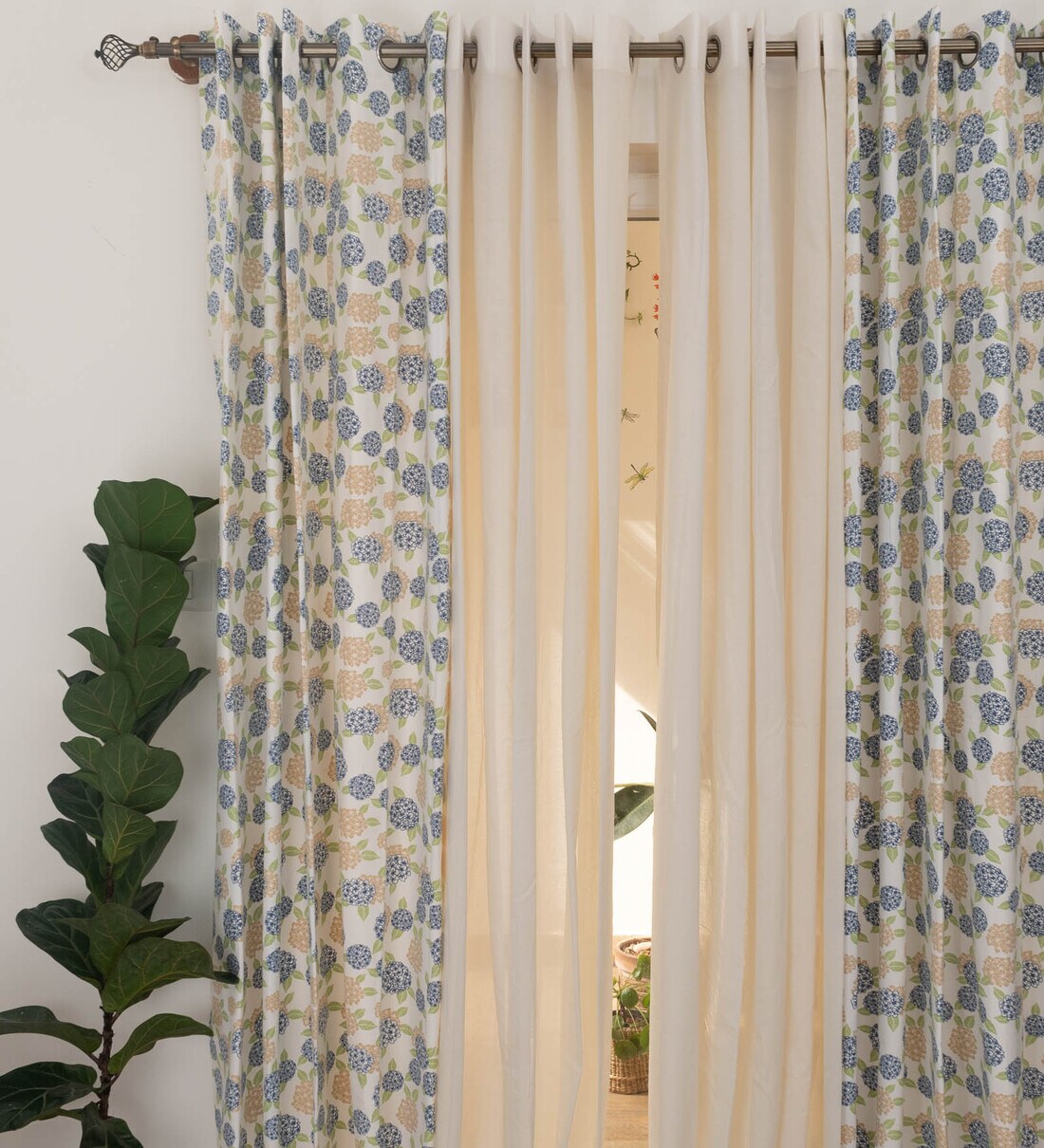 Buy Multicolor Floral Cotton 5.5 Ft Semisheer Eyelet Window Curtain by