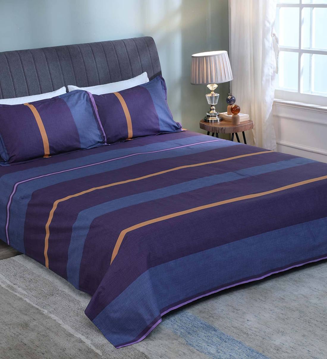 Buy Crystal Pure Cotton 200TC Double Bedsheet with 2 Pillow Covers by Raymond Home Online