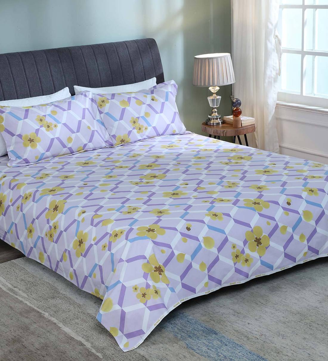 Buy Crystal Pure Cotton 200TC King Size Bedsheet with 2 Pillow Covers