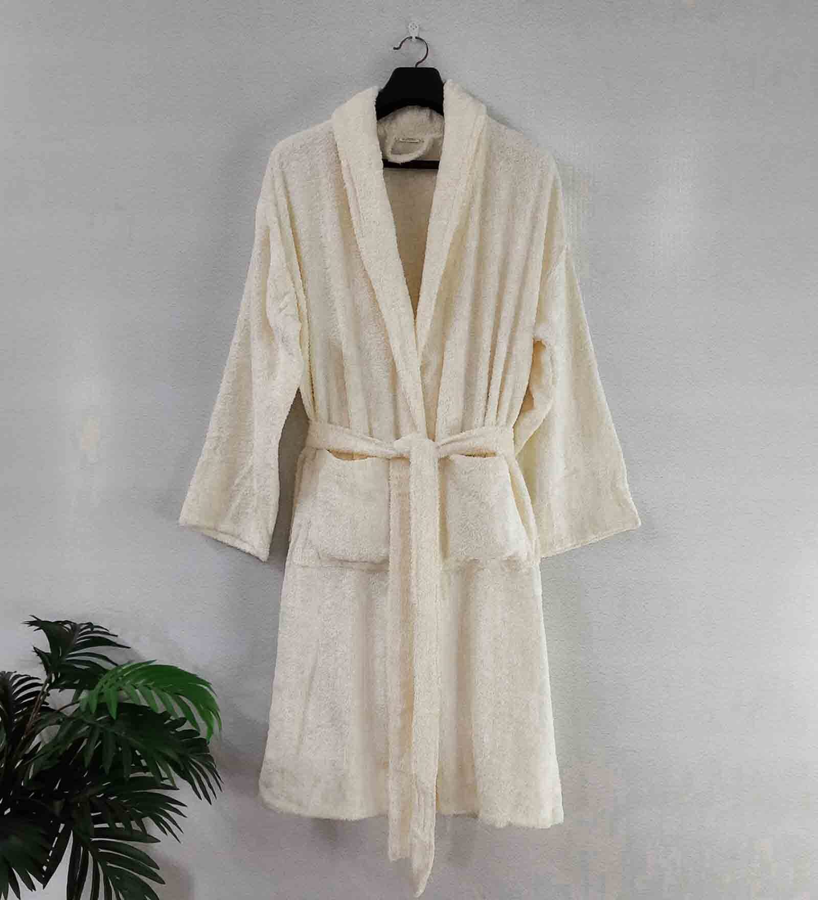 Buy Cream Solid Cotton Unisex Bath Robe (L) By Loomkart Online Mens