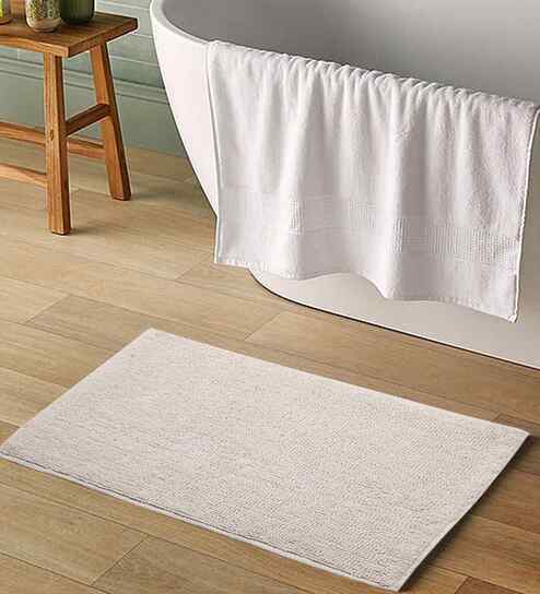 Cream Solid Chenille Cotton 32x20 Inches Anti Skid Door Mat Offers & Cashback