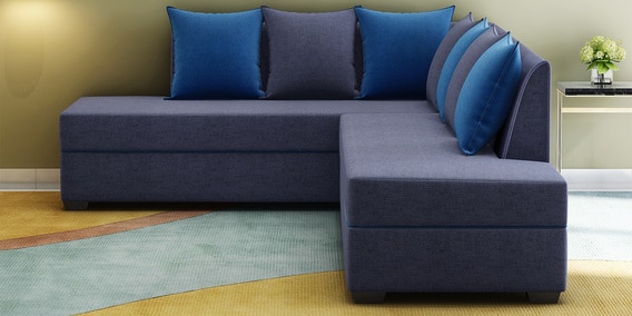 Buy Crown Lhs Sofa With Cushions In Grey With Blue Colour By