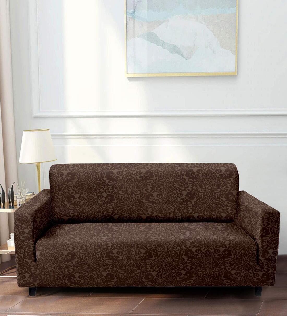 Buy Dark Brown Abstract Polyester 73x57 Inches 2 Seater Sofa Cover by