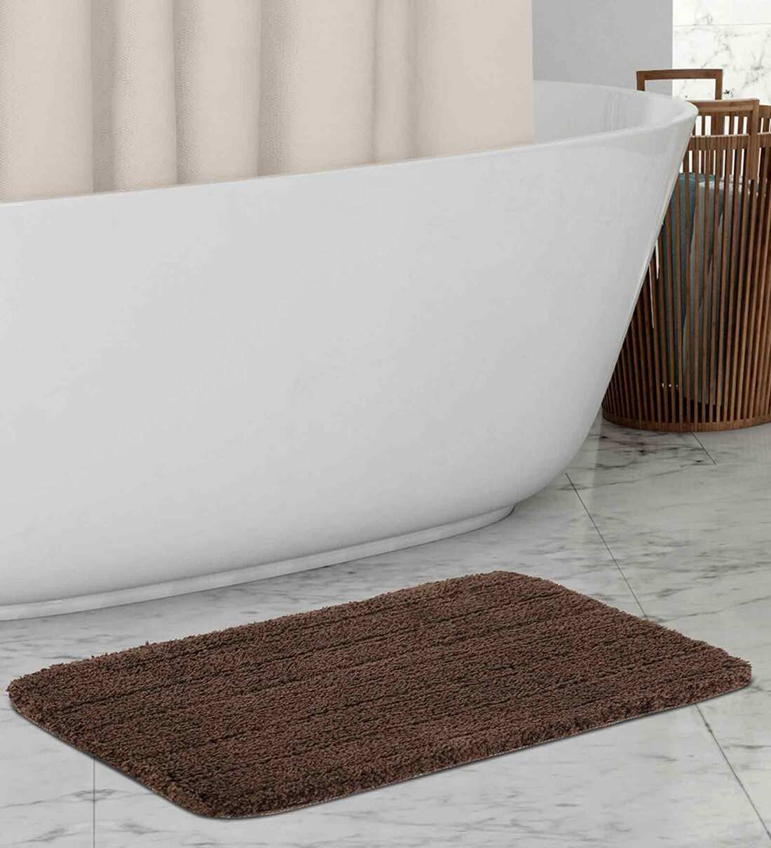 Buy Dark Brown Solid 100% Polyester 27.5x19.6 Inches AntiSkid Bath Mat ...