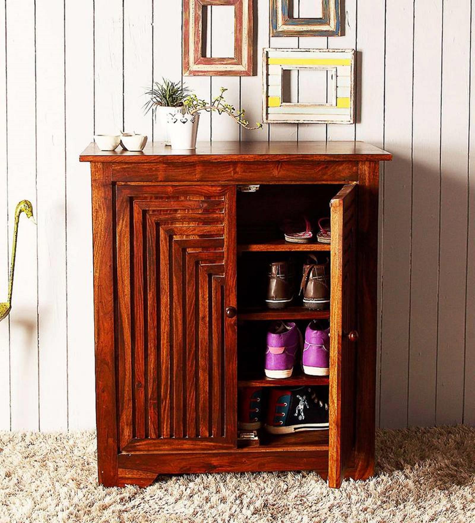 Buy Dakota Shoe Rack in Honey Oak Finish on Rent Online Shoe Racks