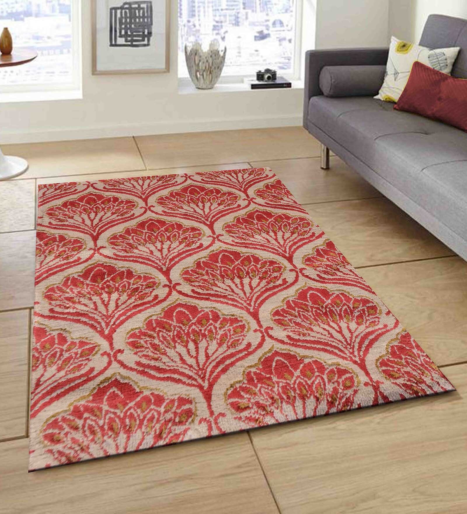 Buy Red Polyester Floral 4 x 6 Feet Machine Made Carpet by PRESTO at 48