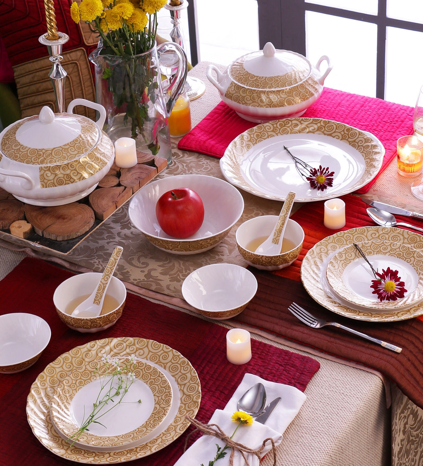 Buy Pebbles Bone China Dinner Set Set of 34 by Data Ceramics Online