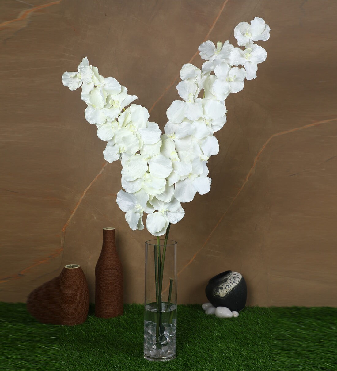 Buy White Polyester Orchid Artificial Flower, Pack of 2 by Pollination