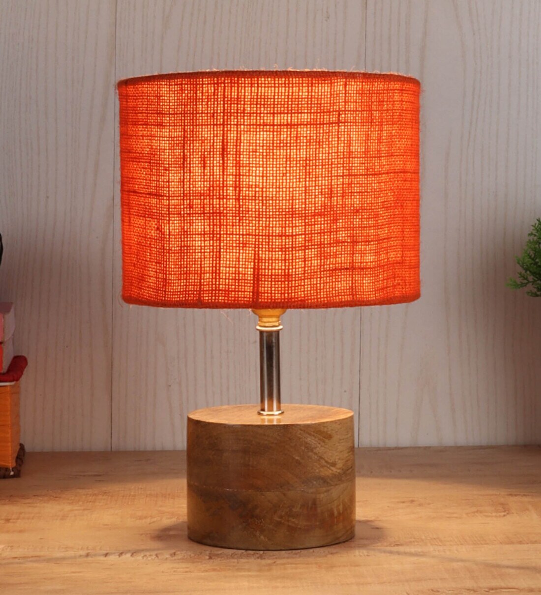 Buy Devansh Wood Table Lamp With Orange Jute Shade by New Era at 71