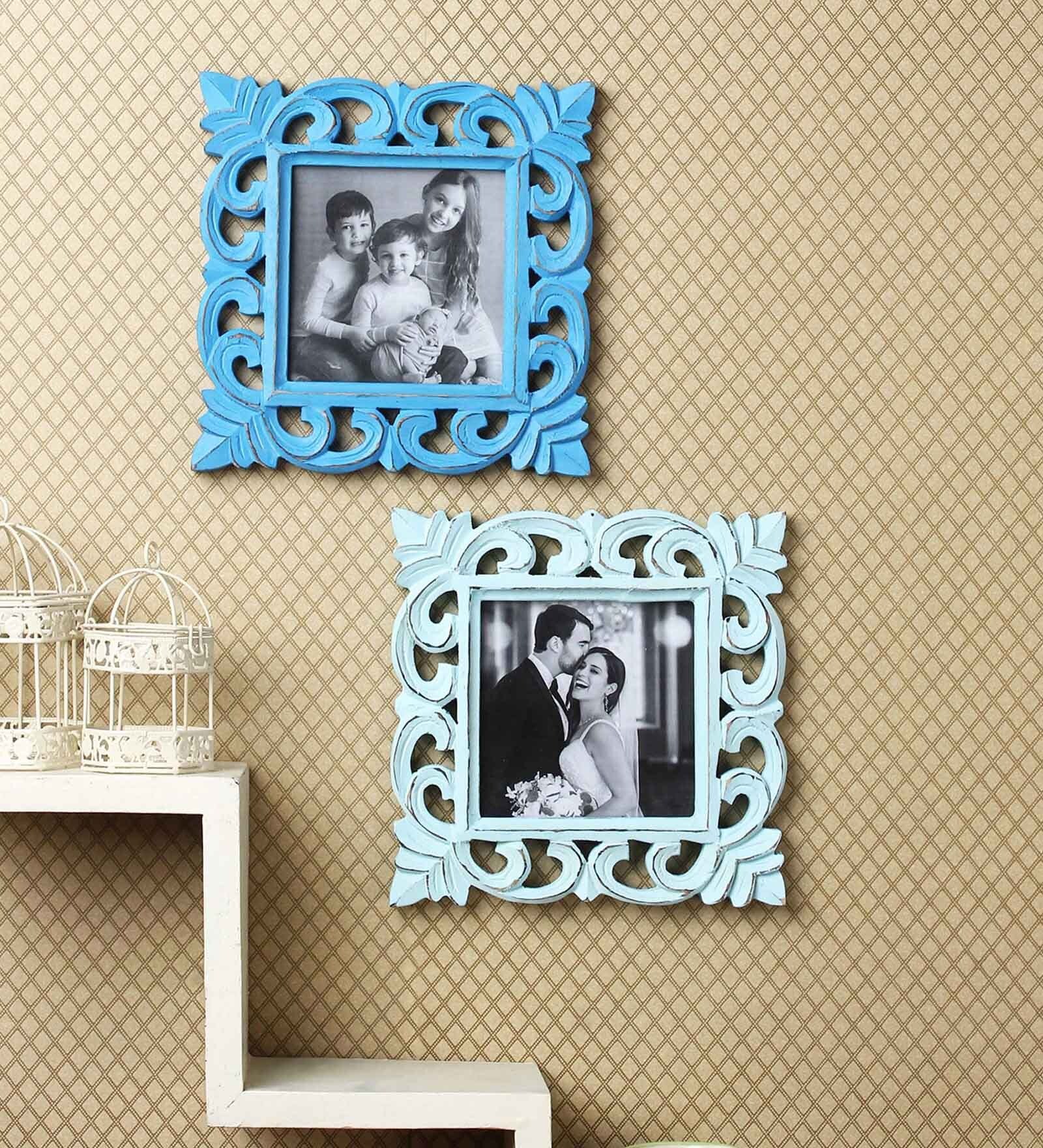 Buy Decorative Wooden Photo Frame Set of 2 Antique finish in Blue